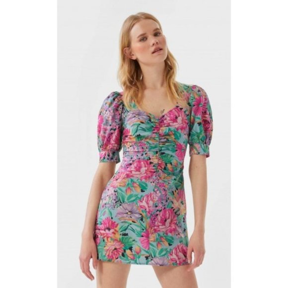 stradivarius Little Heaven Floral Print Sweetheart Neckline Puffsleeve Minidress - Picture 16 of 16